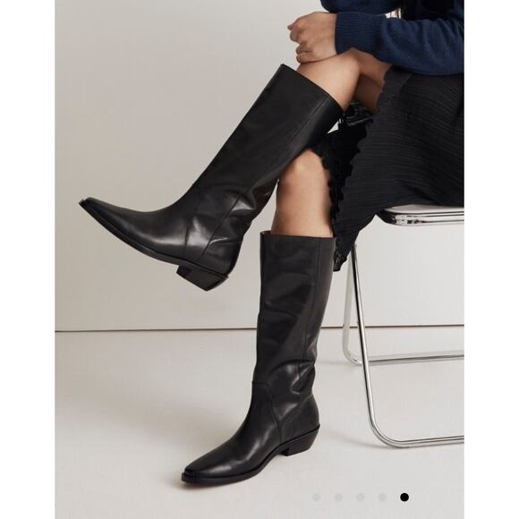 New MADEWELL The Antoine Tall Boot Extended Calf in Black Leather womens sz 9.5 - Picture 1 of 12